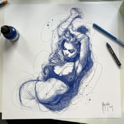 Blue belle girl - 40x40cm - Dessin original – Image 2