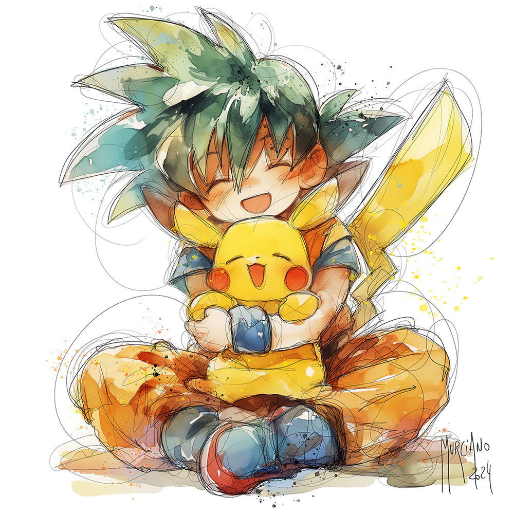 Goku love Pikachu – 40×40 cm