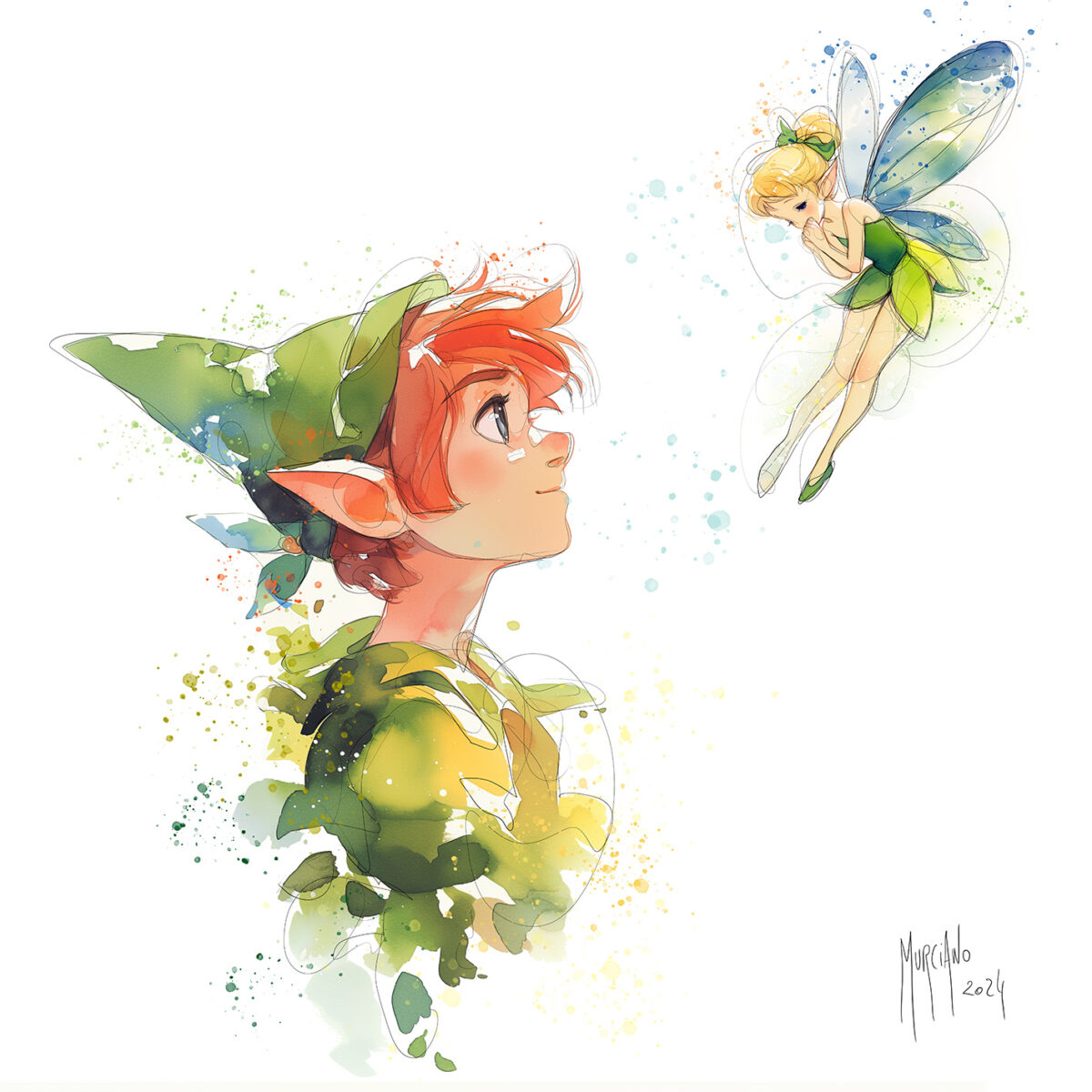 Peter Pan et Clochette – 40×40 cm
