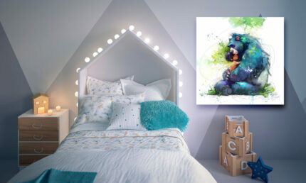 Blank photo frame on wall for mockup ingrey child room, 3D rende