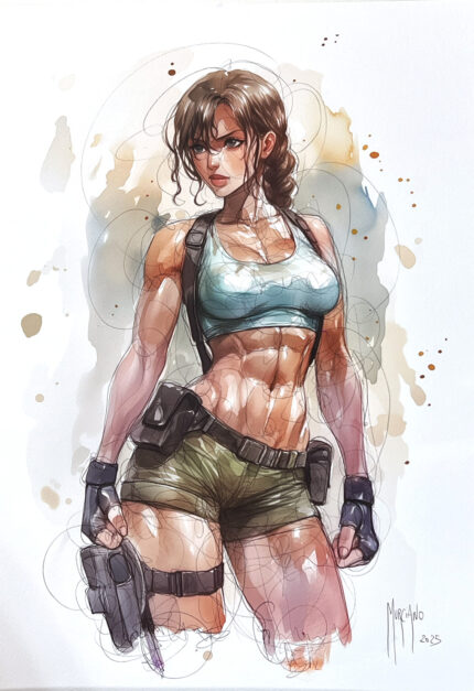 Aquarelle originale Lara Croft