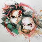 Tanjiro et Nezuko demon slayers oeuvre artistique tableau toile peinture par Murciano