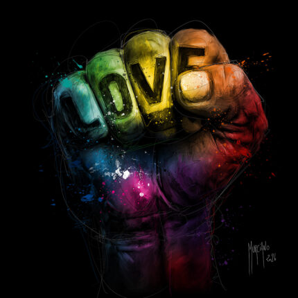 Love tableau toile peinture poing fermé