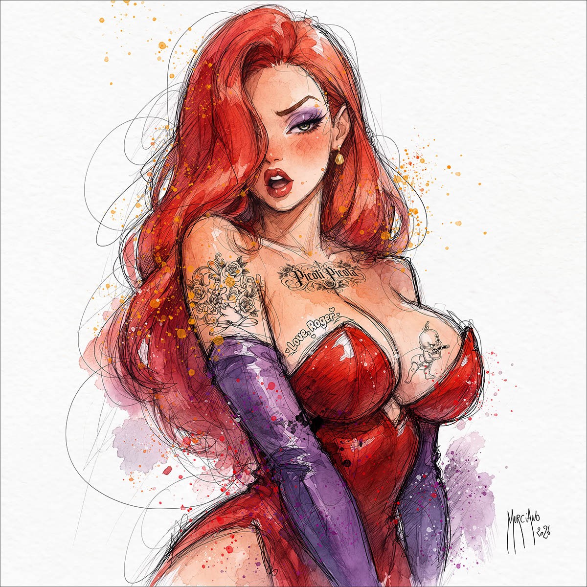 Jessica Rabbit revisitée à l’aquarelle par Patrice Murciano, collection Super Pin Up