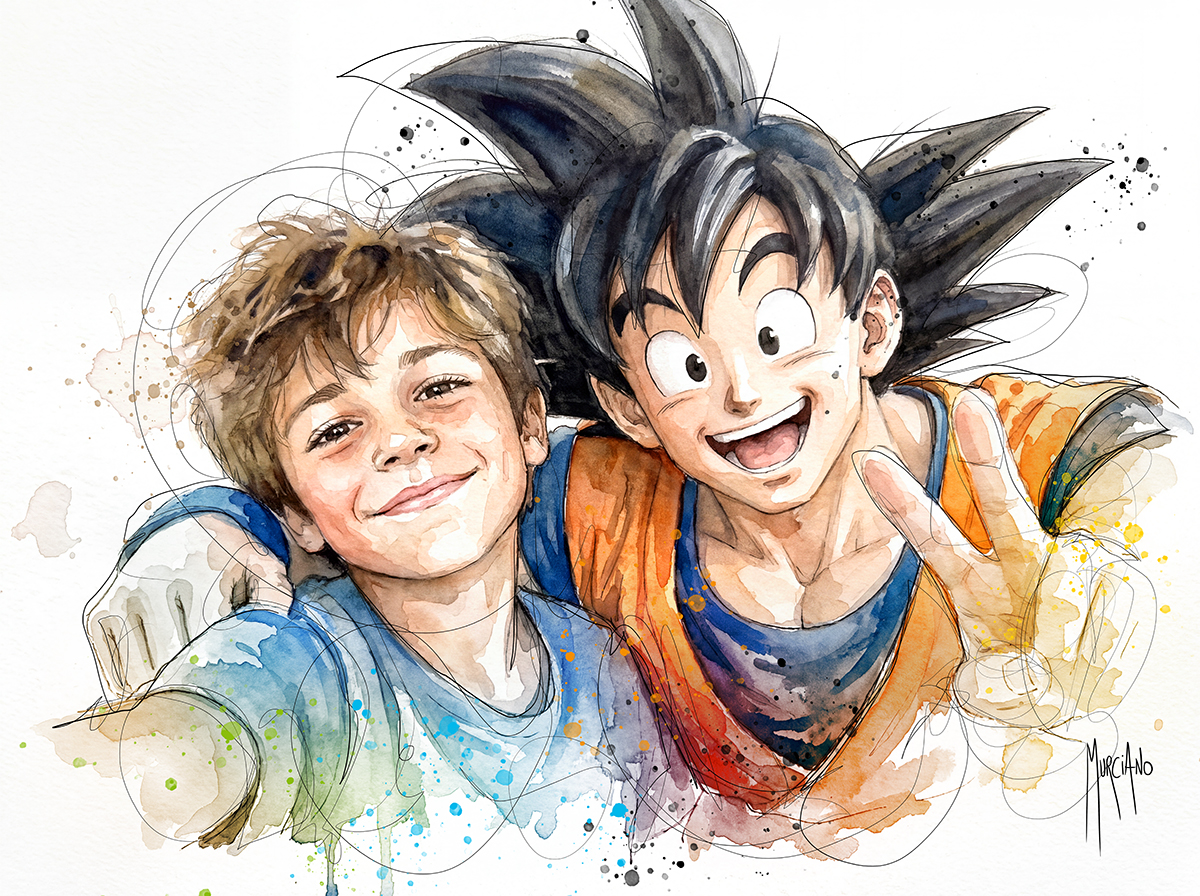 Portrait après avec Goku, style aquarelle par Patrice Murciano