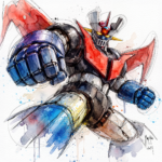 MAZINGER-Z, robot géant emblématique de la pop culture manga, peint par Patrice Murciano en technique mixte sur toile
