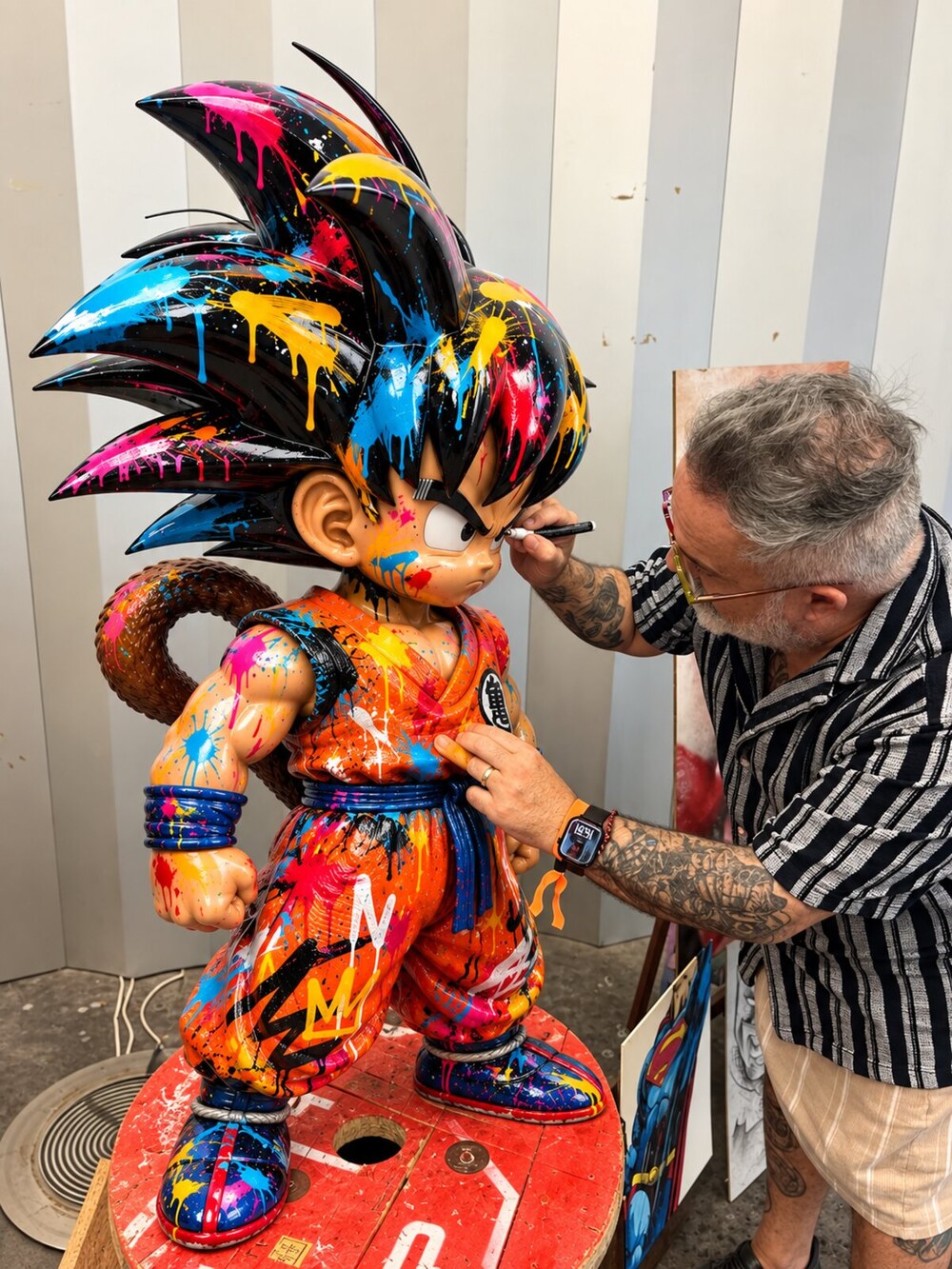 Patrice Murciano peignant Sculpt Goku dans son atelier